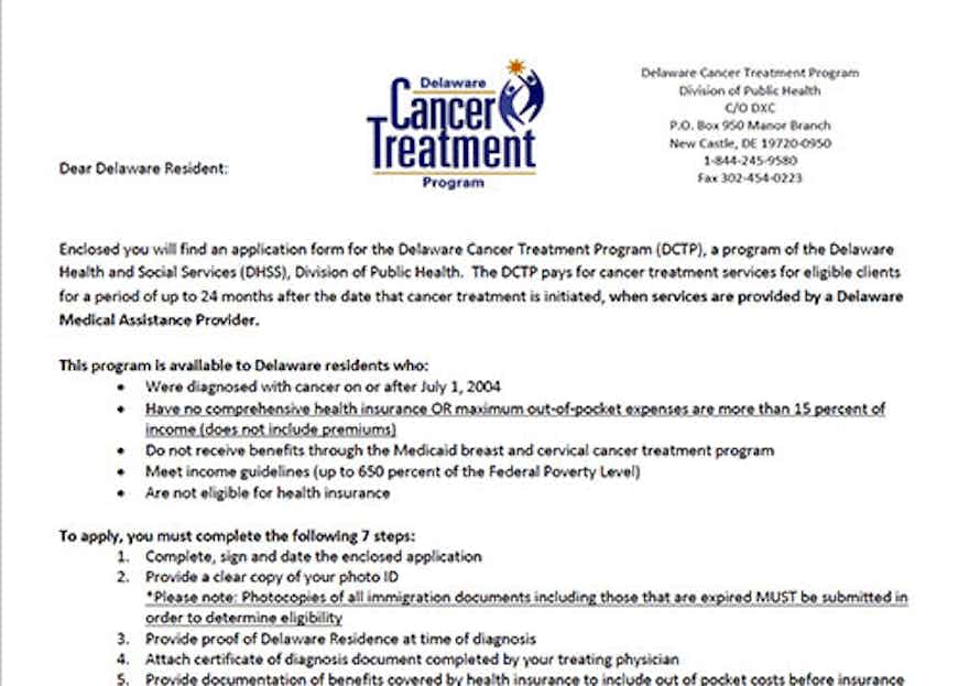 Delaware Cancer Treatment Program (DCTP) Application screenshot